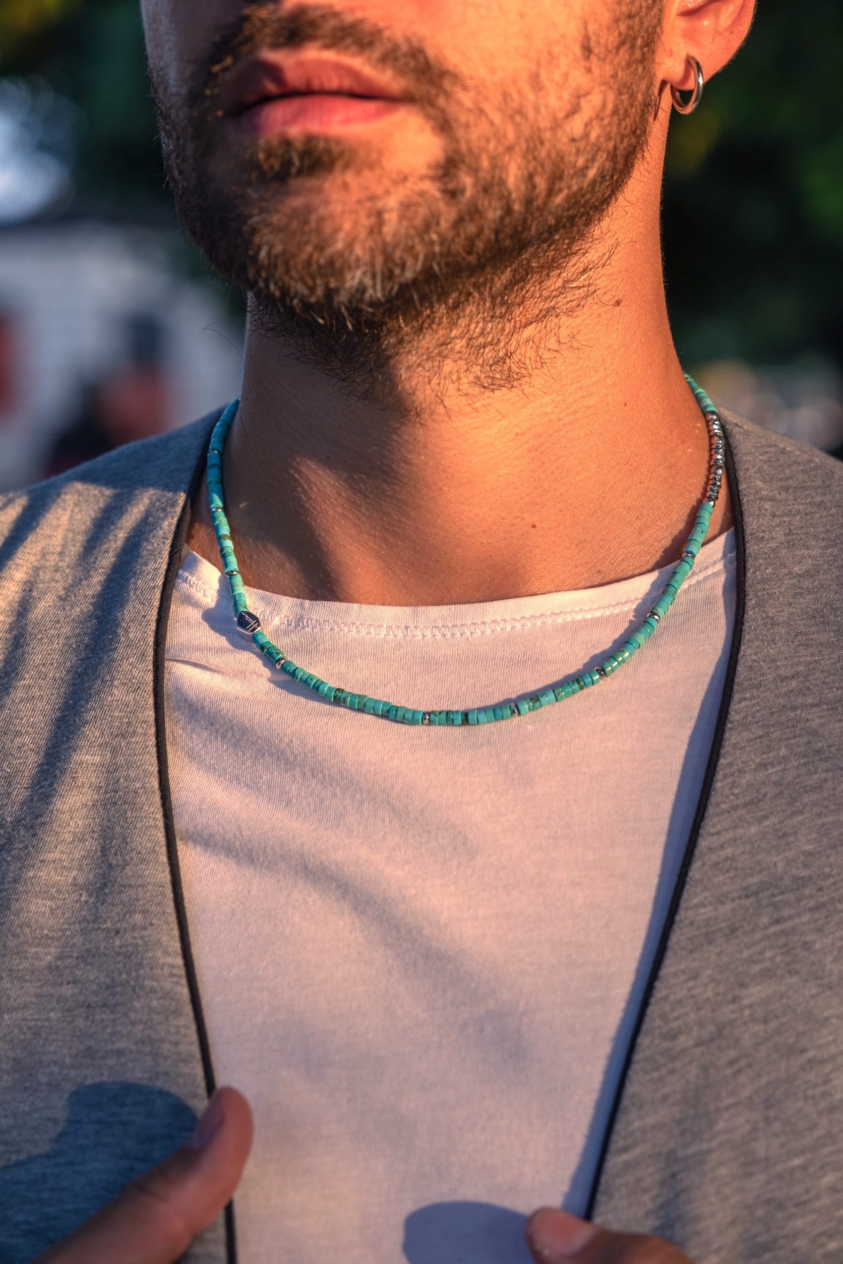 collana turchese pietre naturali heishi uomo